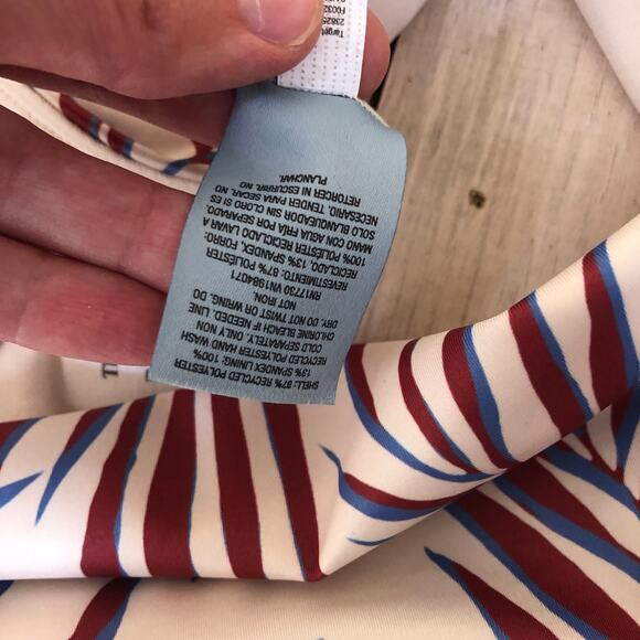 Shade & Shore NWT Women's Shirred High Waist Bikini Bottom Palm Blue Burgundy L - Picture 7 of 9